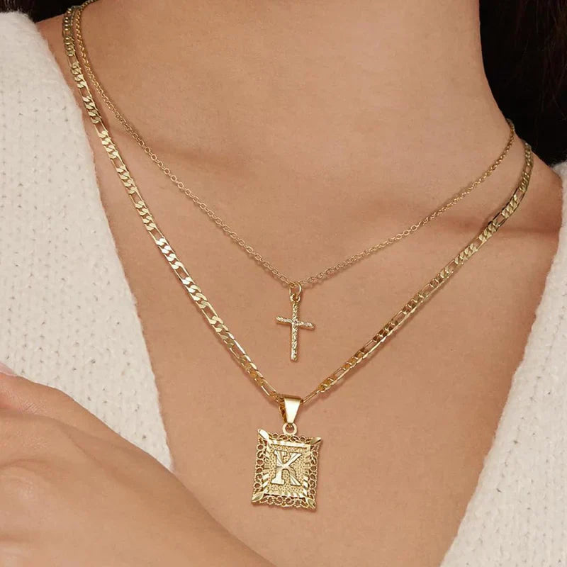Kreuz-Initialen-Ketten-Set | Gold