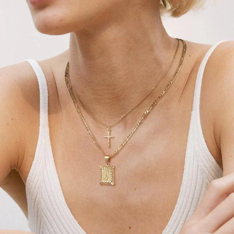 Kreuz-Initialen-Ketten-Set | Gold