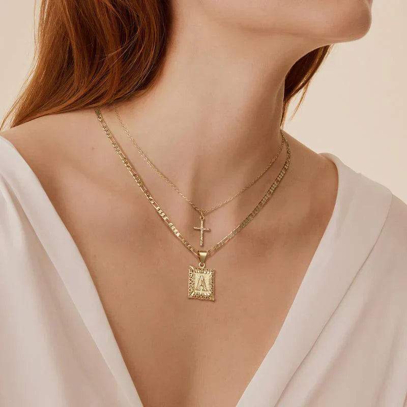 Kreuz-Initialen-Ketten-Set | Gold