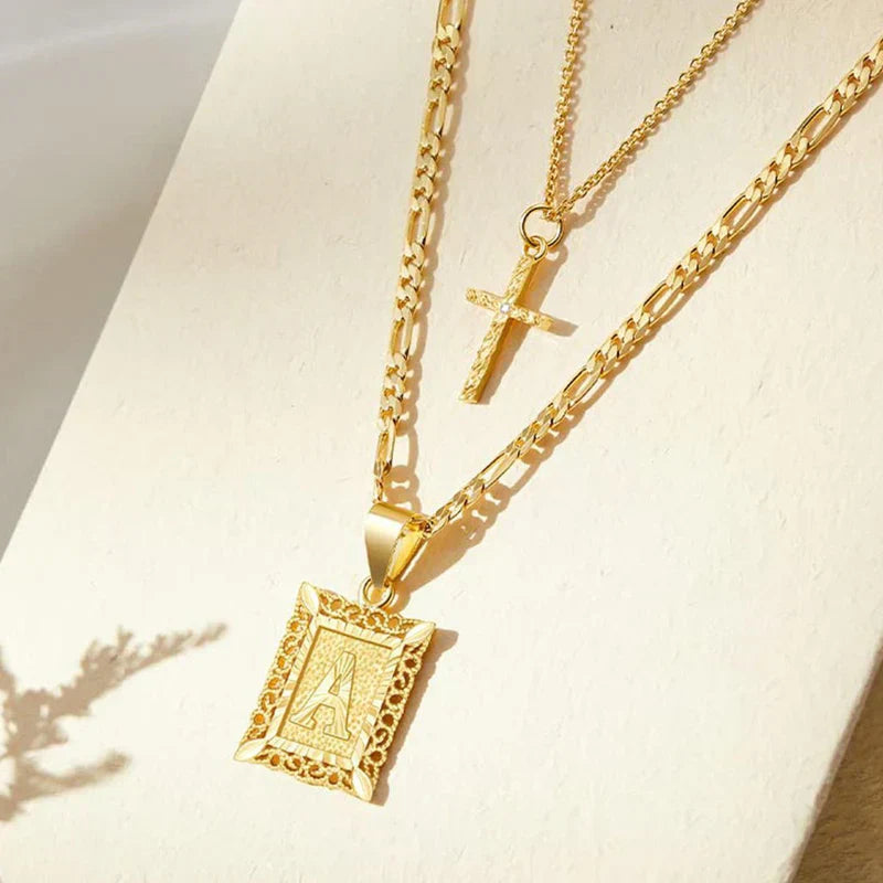Kreuz-Initialen-Ketten-Set | Gold