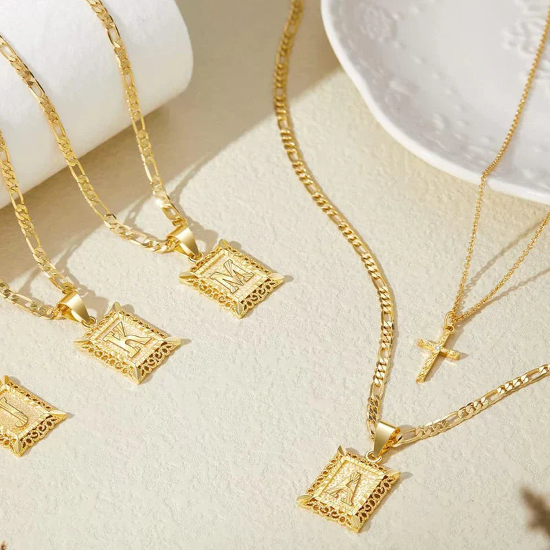 Kreuz-Initialen-Ketten-Set | Gold