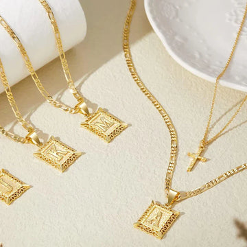 Kreuz-Initialen-Ketten-Set | Gold