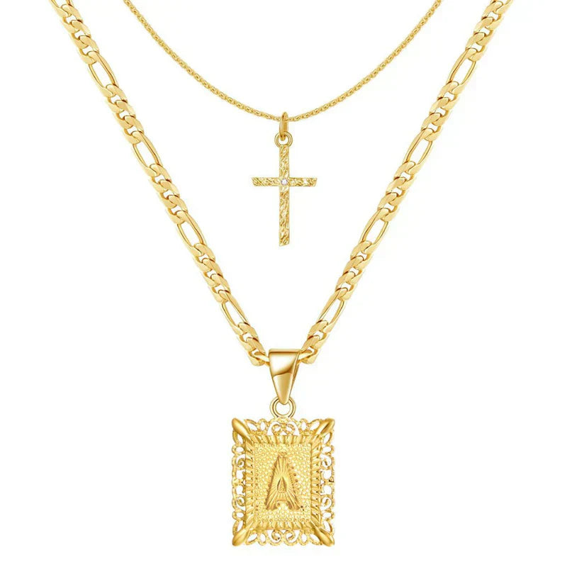 Kreuz-Initialen-Ketten-Set | Gold