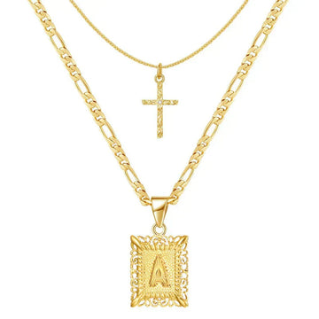 Kreuz-Initialen-Ketten-Set | Gold