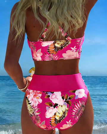 Bikini Kontrast Blumenmuster Geschnitten