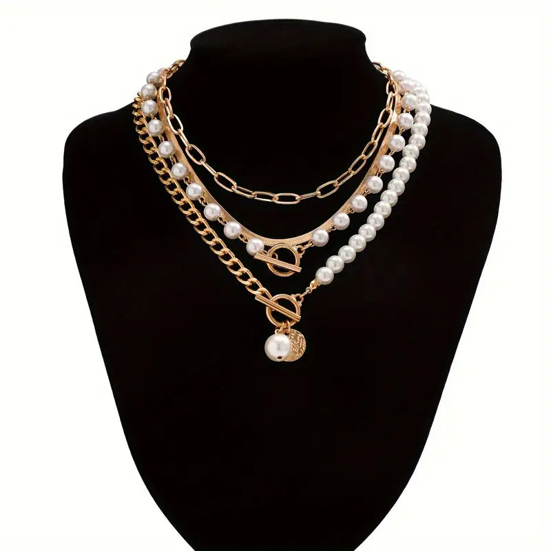 Schmuckset Perlenkette & Vintage-Schlangenkette | Gold
