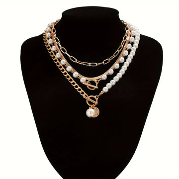 Schmuckset Perlenkette & Vintage-Schlangenkette | Gold