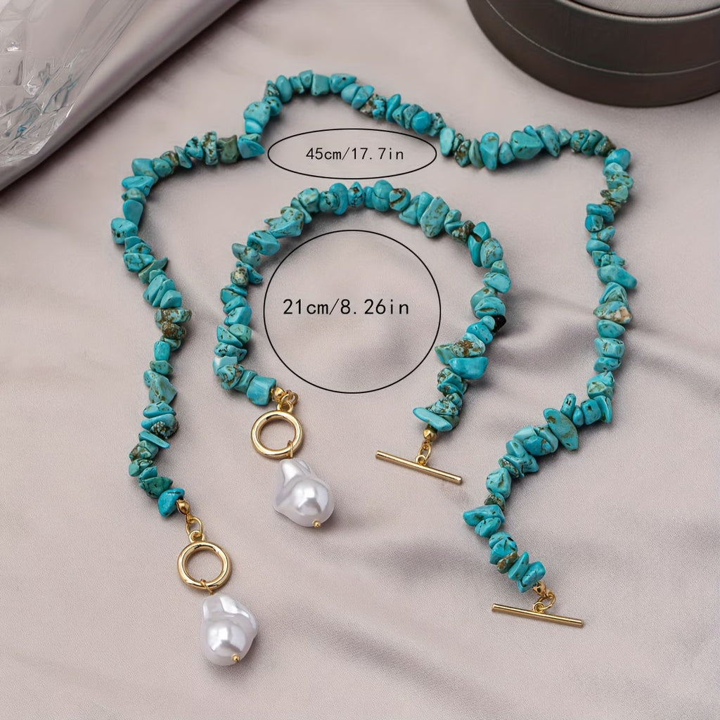 Türkis- und Perlen-Halsketten-Armband-Set