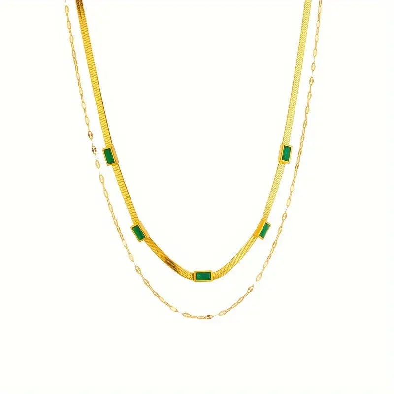 Doppelte Goldkette mit Vintage-Smaragd