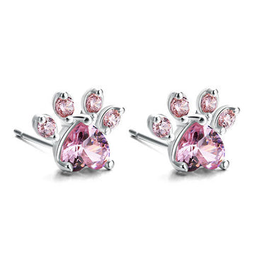 Roségold Pfoten Schmuckset – 4-teilig mit Zirkonia-Herz (Ring, Kette, Ohrringe, Armband)