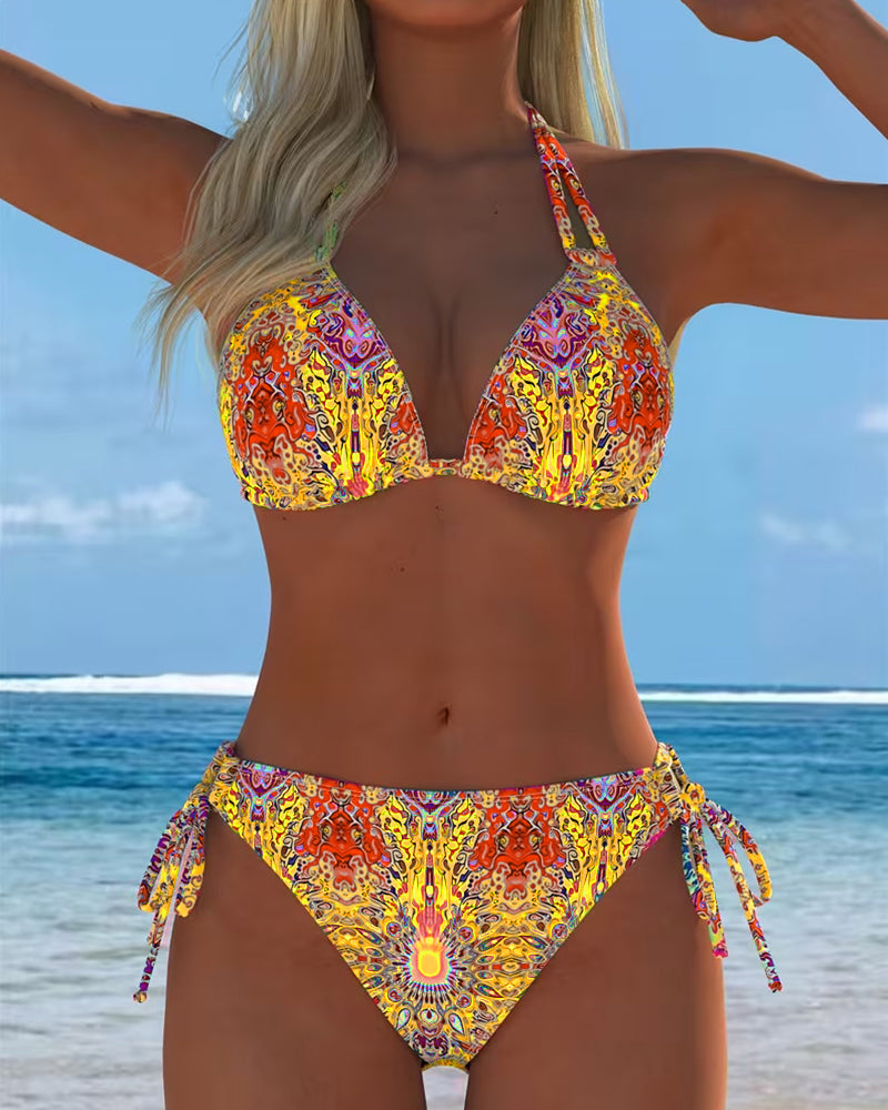 Bikini Bunt Halter Druck
