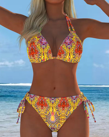 Bikini Bunt Halter Druck