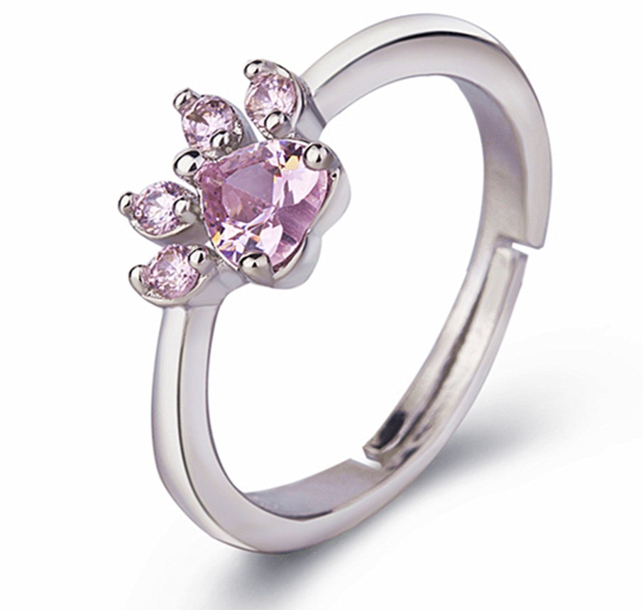 Roségold Pfoten Schmuckset – 4-teilig mit Zirkonia-Herz (Ring, Kette, Ohrringe, Armband)