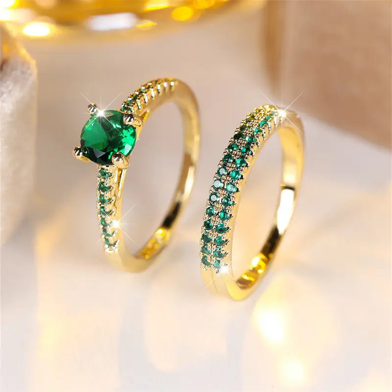 Duo-Ringset mit Smaragd in Gold