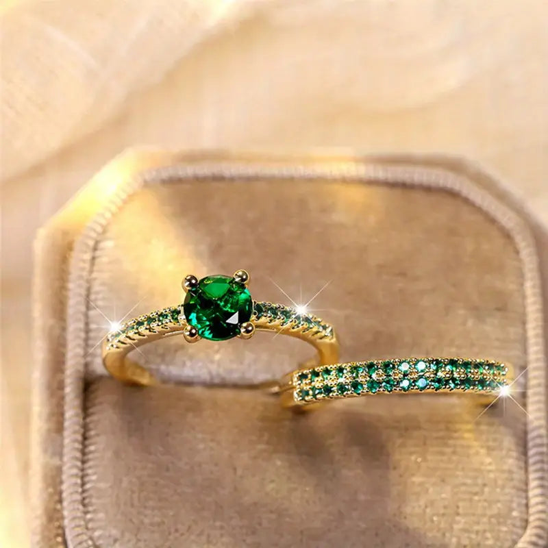 Duo-Ringset mit Smaragd in Gold