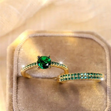 Duo-Ringset mit Smaragd in Gold