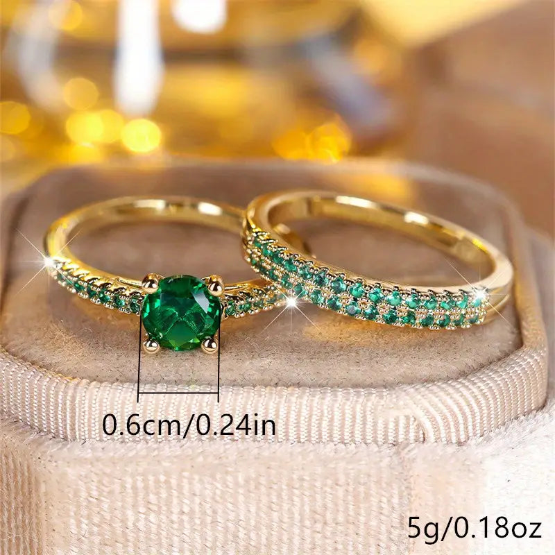 Duo-Ringset mit Smaragd in Gold