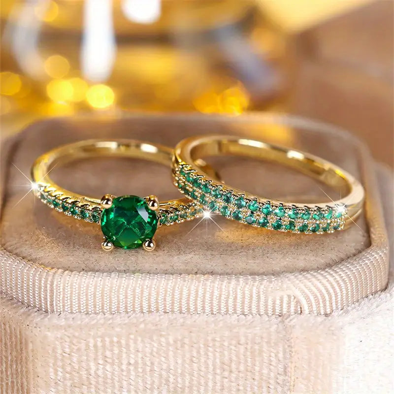 Duo-Ringset mit Smaragd in Gold