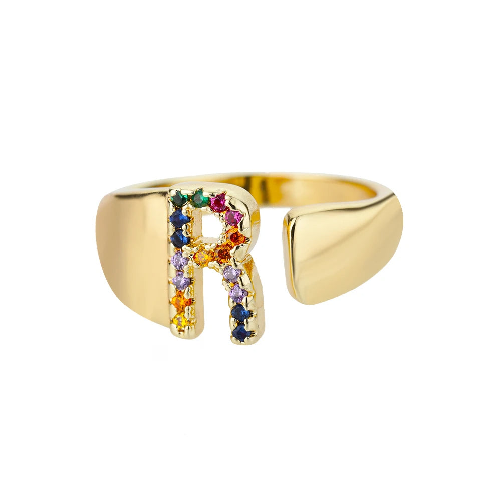 Goldener Ring mit Personalisiertem Buchstaben (Verstellbar)