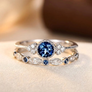 Silberner Saphir-Halo-Ring