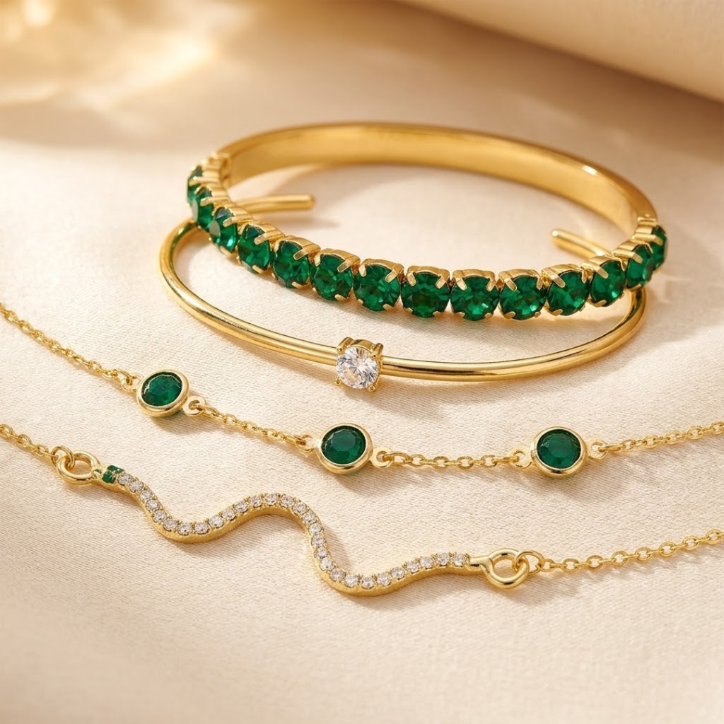 Goldenes Smaragd-Armband-Set