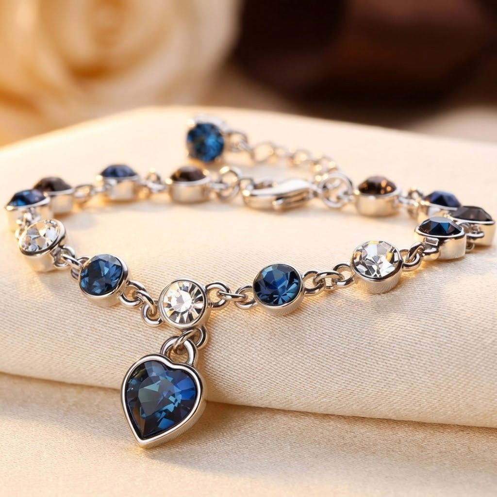 Silbernes Saphir-Herzketten-Armband