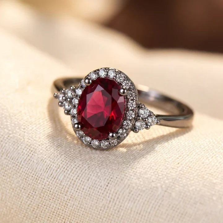 Silberner Rubin-Halo-Ring