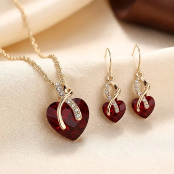 Goldenes Rubin-Gedrehtes-Herz-Schmuckset