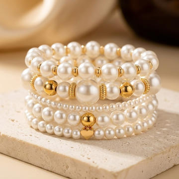 Goldenes Perlen-Armband-Set