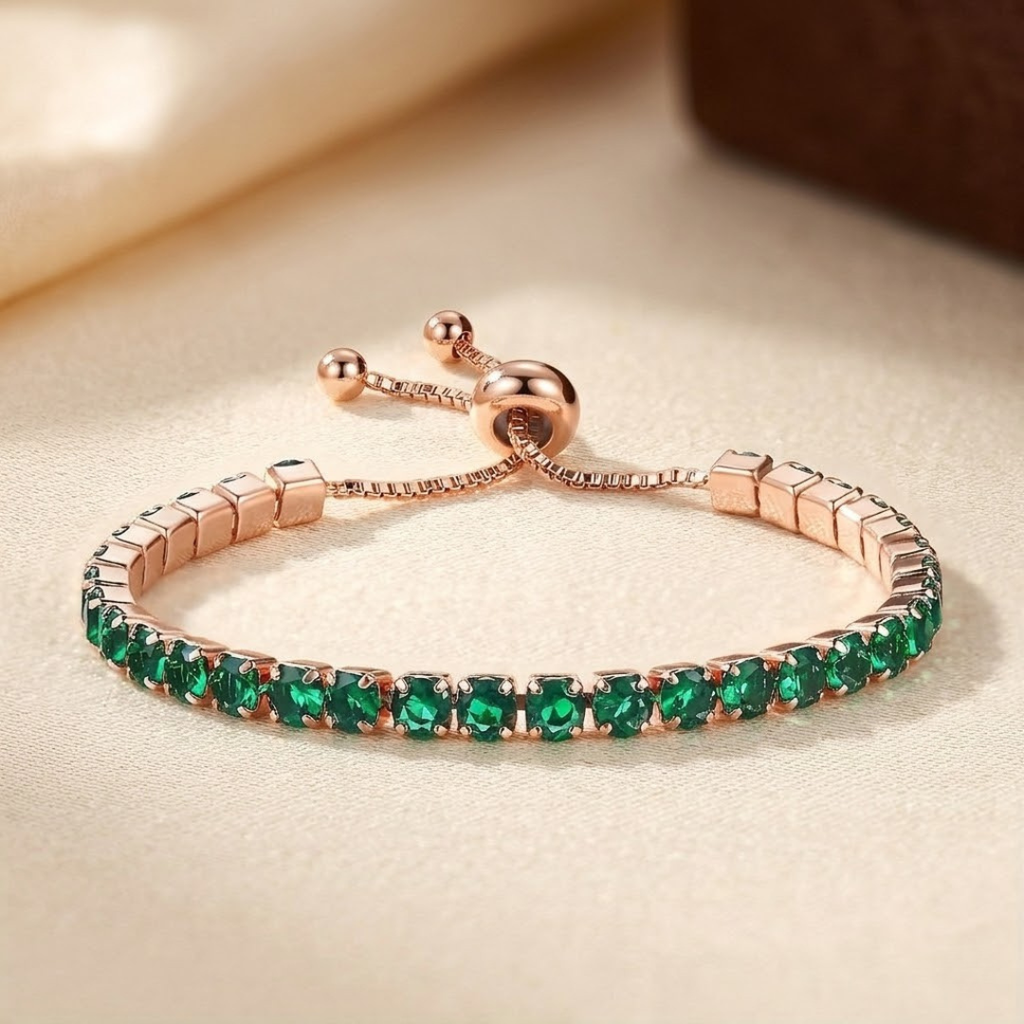 Goldenes Smaragd-Tennis-Armband (Verstellbar)