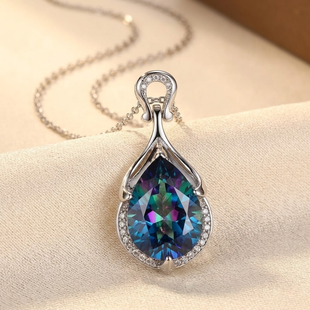 Silberne Saphir-Tropfen-Kette