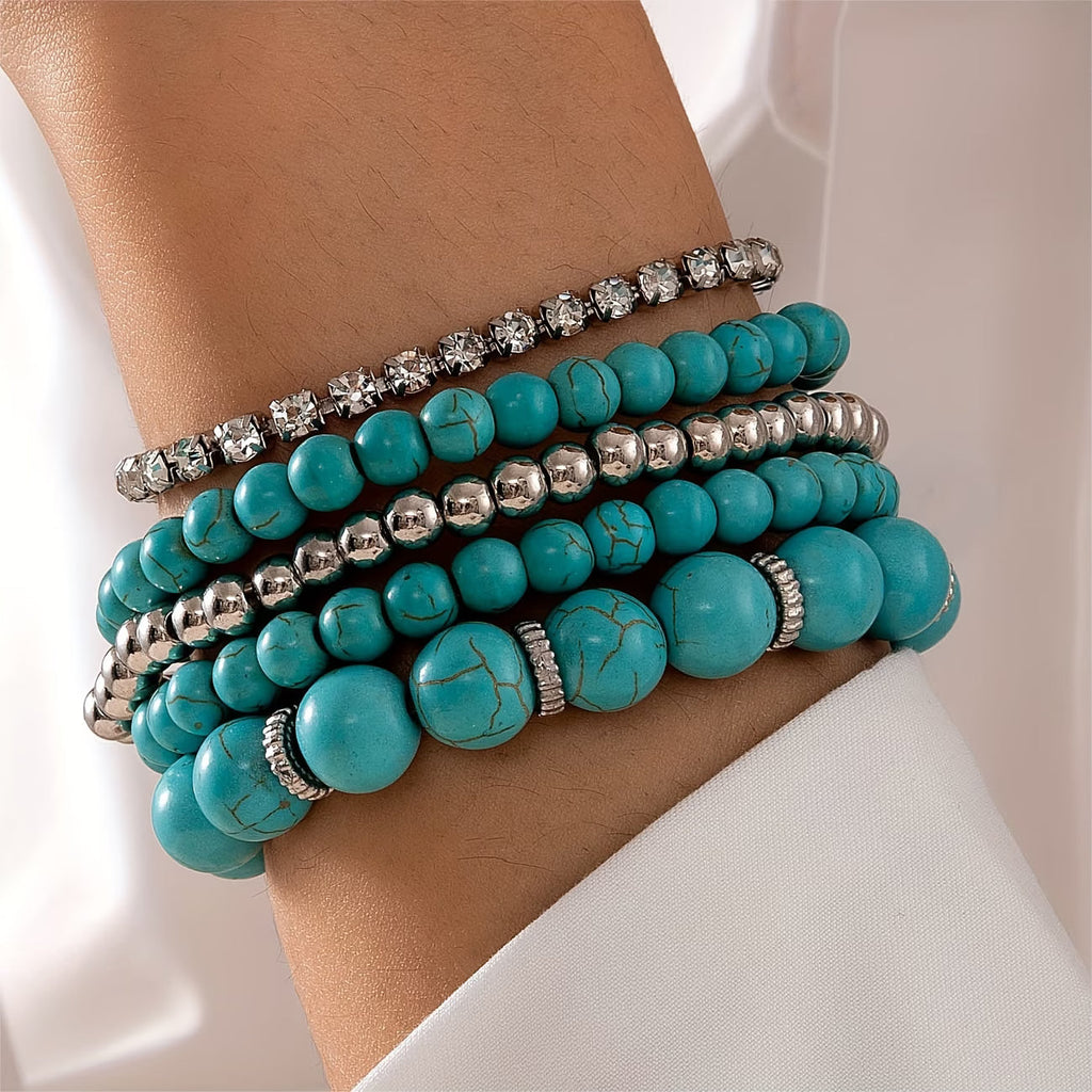 Großes Türkis-Perlenarmband 5er-Set