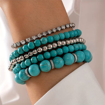 Großes Türkis-Perlenarmband 5er-Set