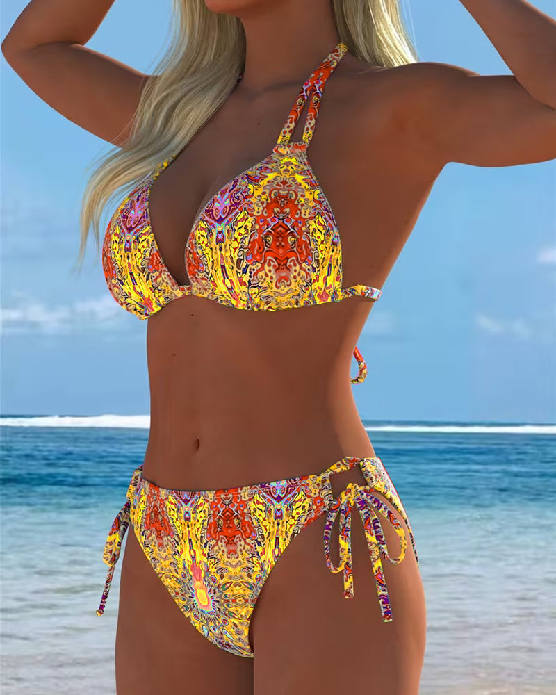 Bikini Bunt Halter Druck