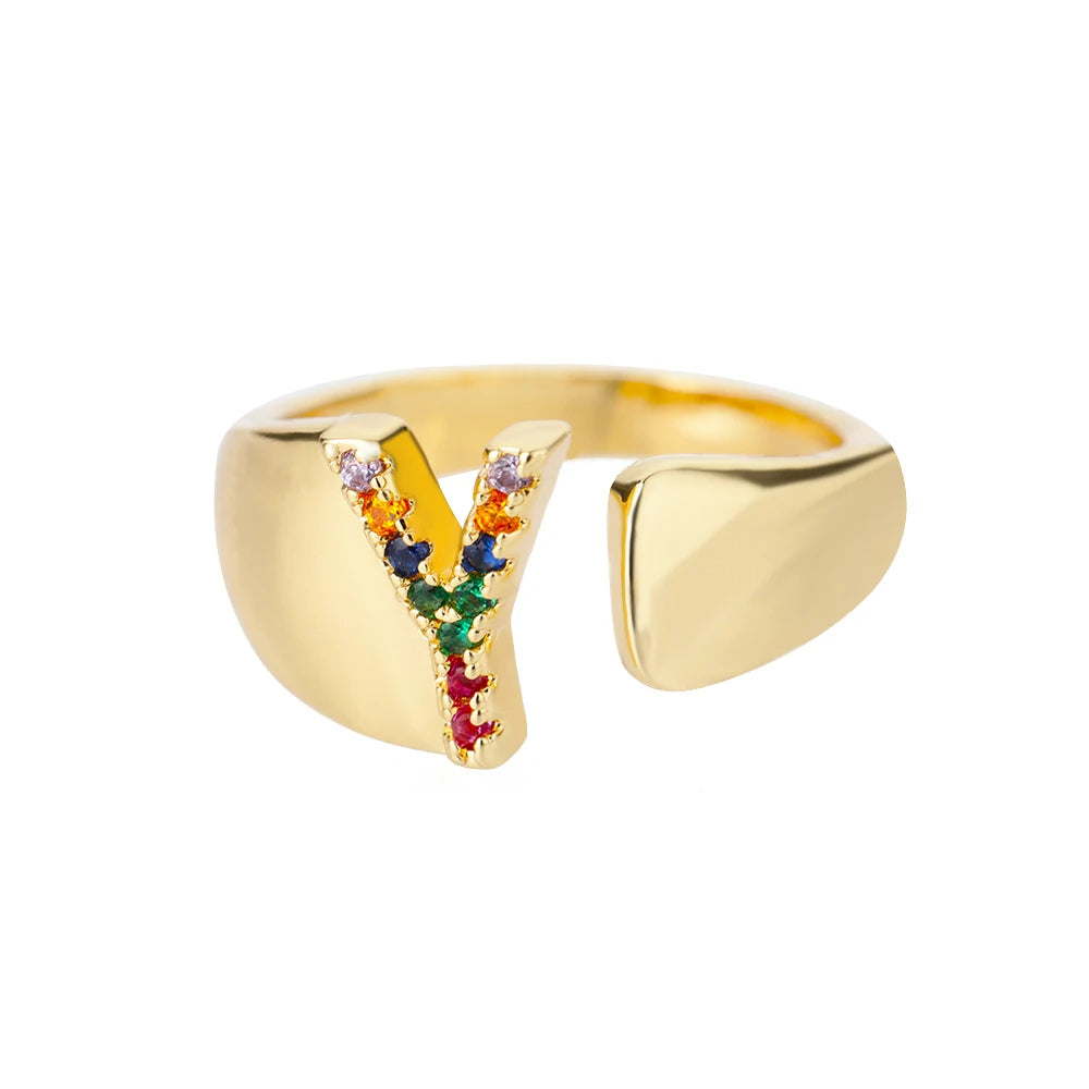 Goldener Ring mit Personalisiertem Buchstaben (Verstellbar)