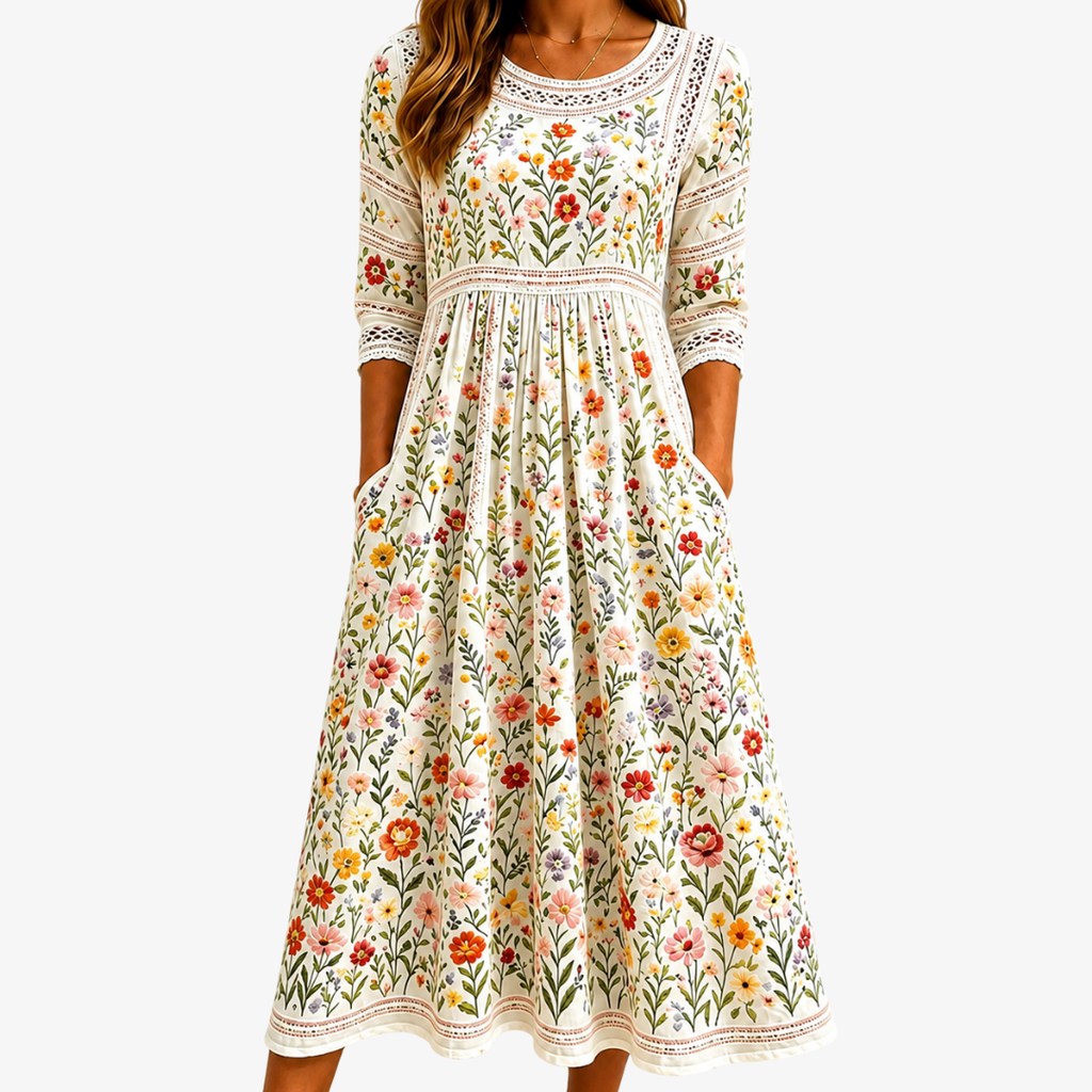Wildblumenwiesen-Zauber Midi-Kleid