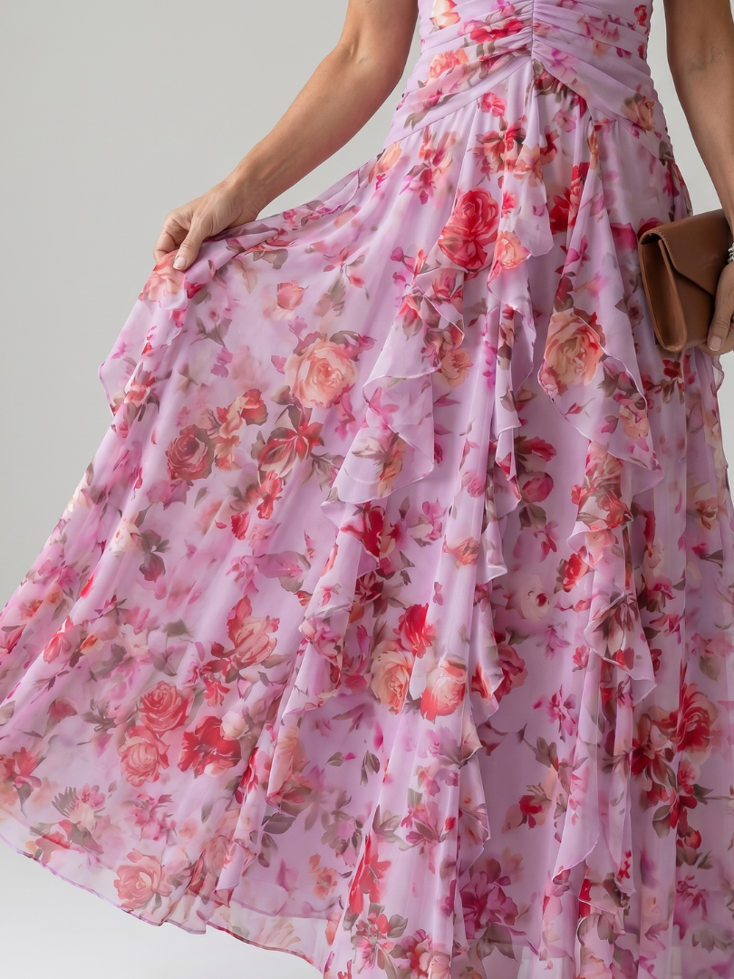 Nori | Halterneck Rüschentop Florales Maxi-Kleid