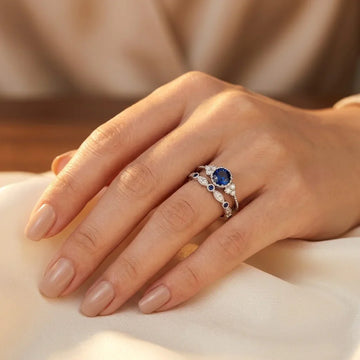 Silberner Saphir-Halo-Ring