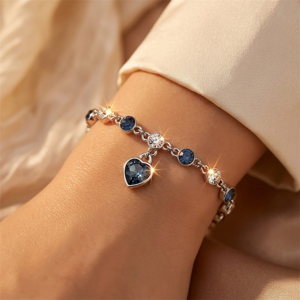 Silbernes Saphir-Herzketten-Armband