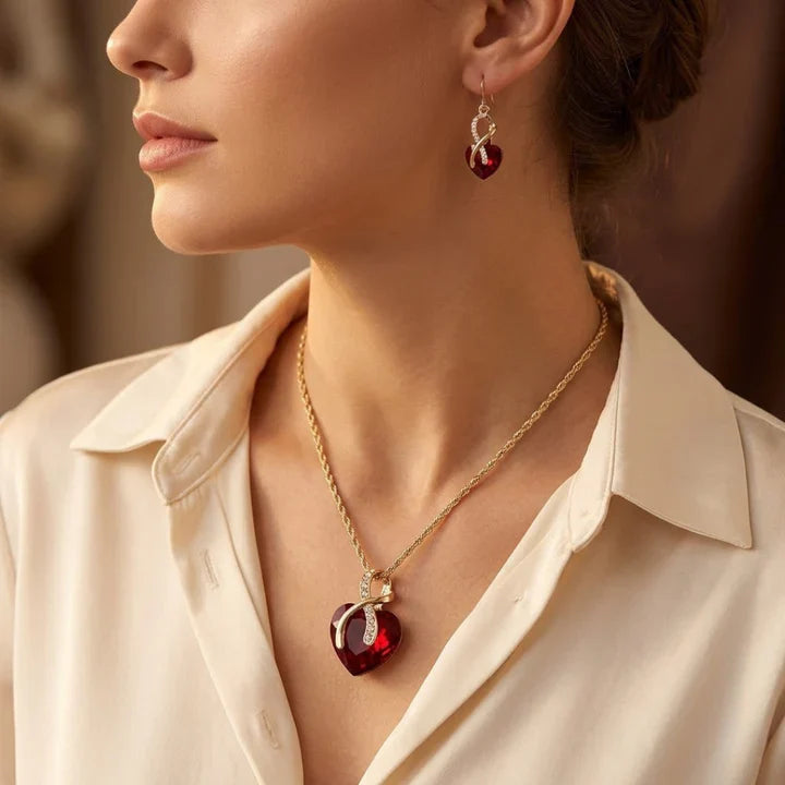 Goldenes Rubin-Gedrehtes-Herz-Schmuckset