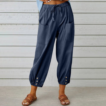 Weite Damenhose aus Baumwolle und Leinen