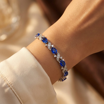 Silbernes Saphir-Blumenketten-Armband