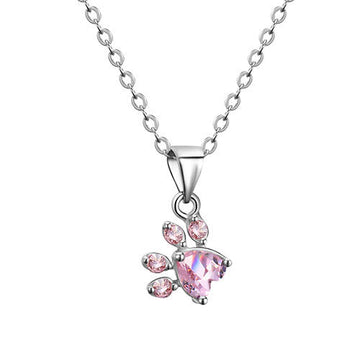Roségold Pfoten Schmuckset – 4-teilig mit Zirkonia-Herz (Ring, Kette, Ohrringe, Armband)