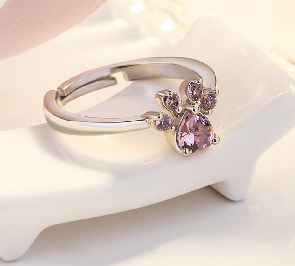 Roségold Pfoten Schmuckset – 4-teilig mit Zirkonia-Herz (Ring, Kette, Ohrringe, Armband)