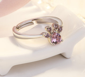 Roségold Pfoten Schmuckset – 4-teilig mit Zirkonia-Herz (Ring, Kette, Ohrringe, Armband)