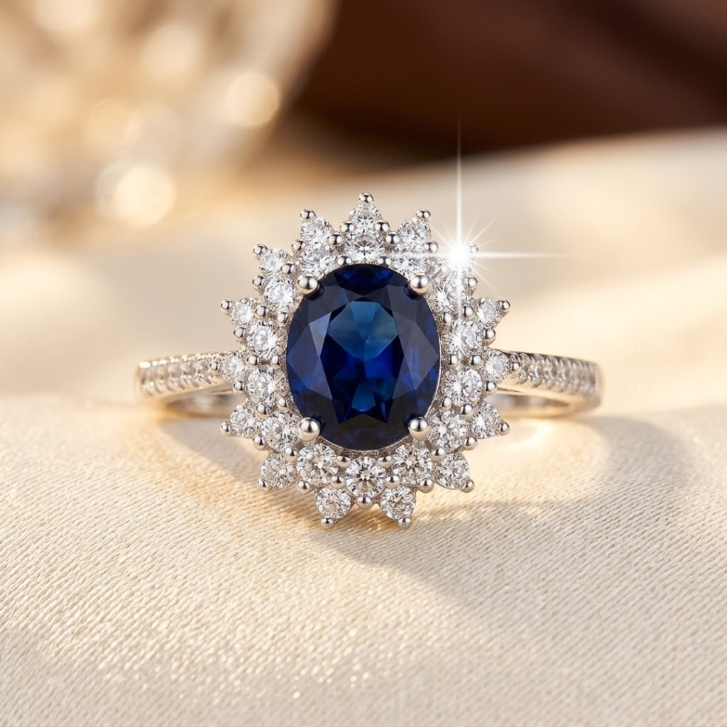 Goldener Saphir-Halo-Ring
