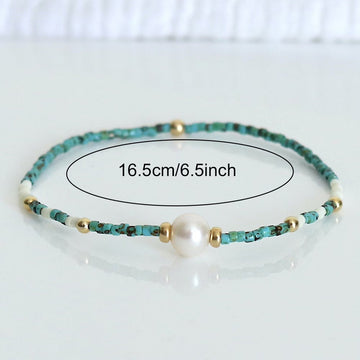 Minimalistisches Türkis- und Perlenarmband