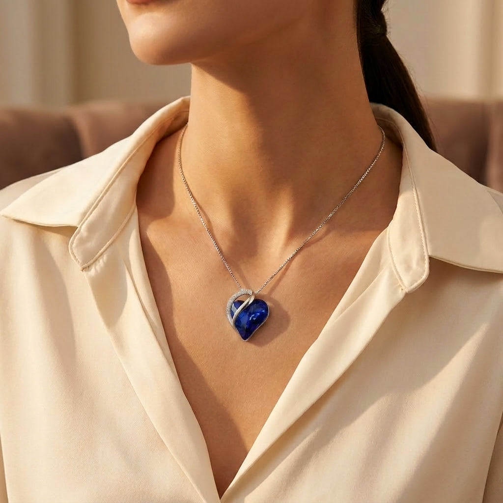Silberne Saphir-Herz-Kette