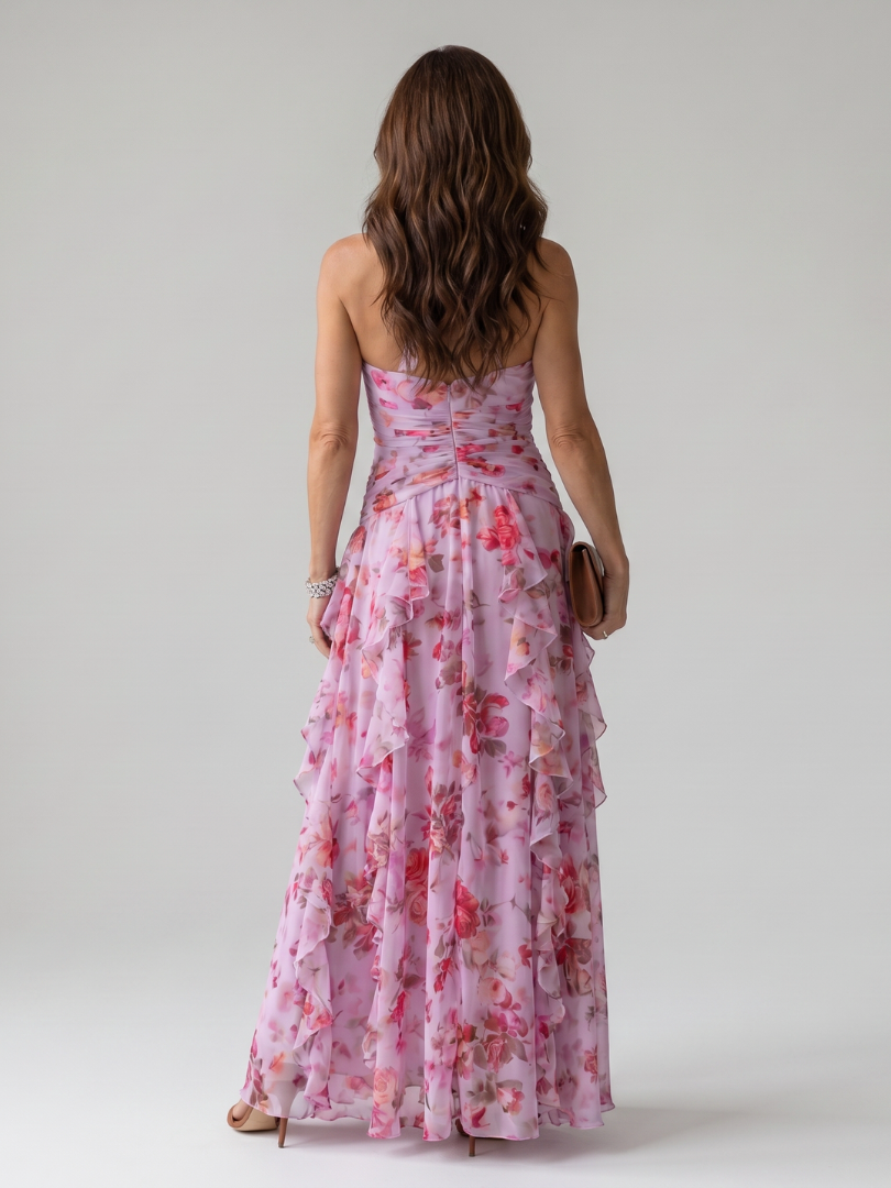 Nori | Halterneck Rüschentop Florales Maxi-Kleid