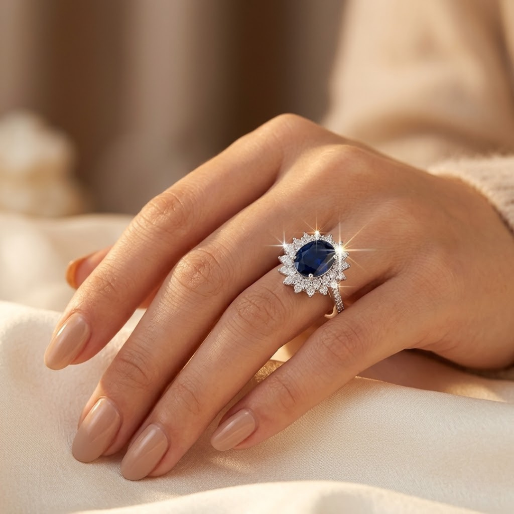 Goldener Saphir-Halo-Ring
